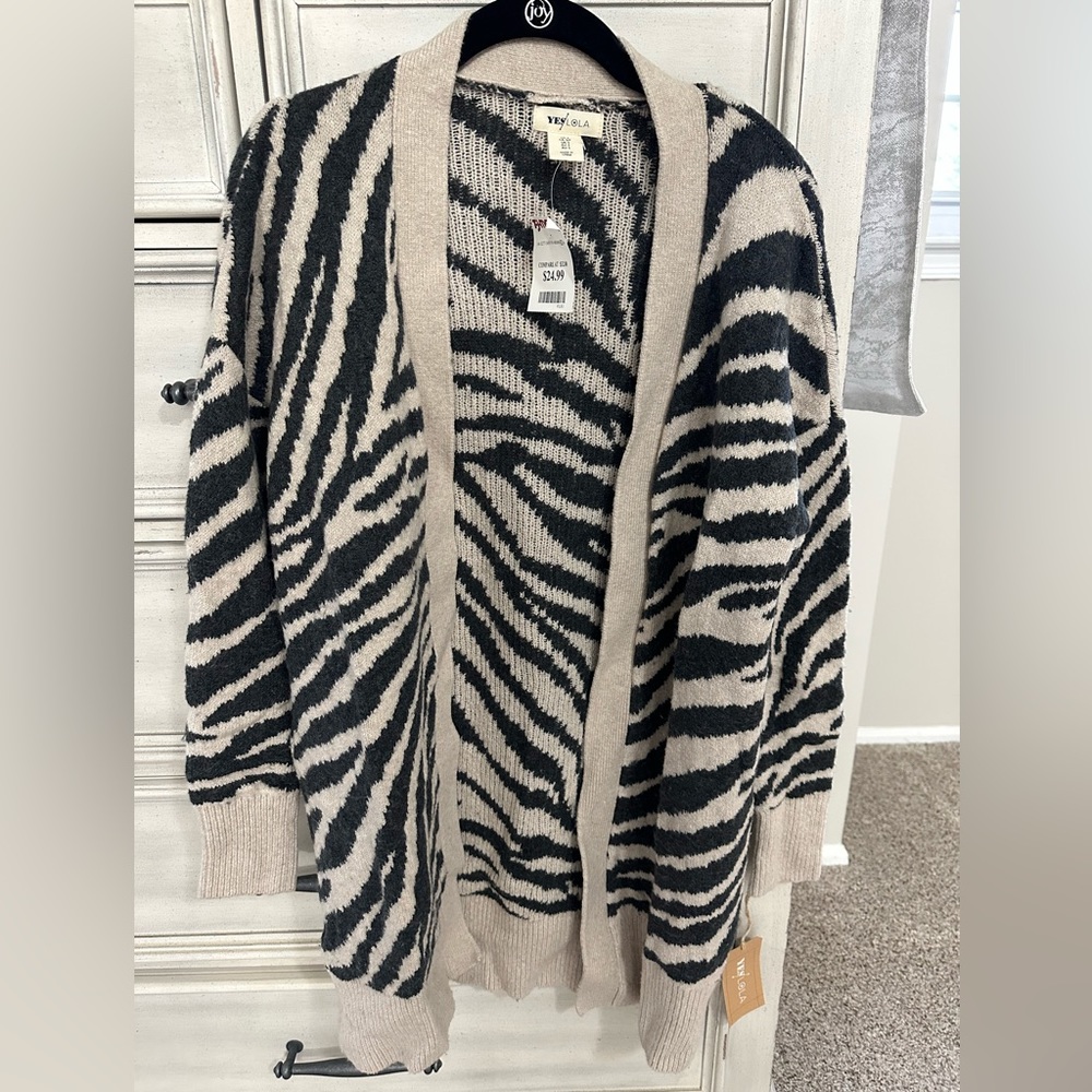 NWT Zebra Print Long Cardigan
